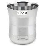 Ikari White Solid Stainless Steel Glasses With Silver Accent - 300 Ml Each (Set Of 6)