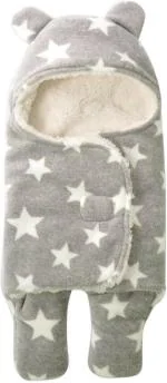 Pandaoriginals Printed Single Hooded Baby Blanket for AC Room (100% Wool, Grey, White)