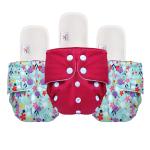 Mylo Essentials Cloth Diaper for Babies|Oeko-Tex Certified|(3Months-3Years)|5kg-17kg|Reusable with Adjustable Snap Button|Pack includes 3 Diaper & 3 Wet-Free Inserts-(1 Solid, 2 Floral Print)