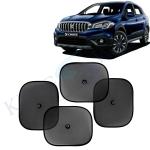 Kingsway Car Curtain Sticky Sun Shade Universal Use for Maruti Suzuki S Cross, 2018 - 2019 Model, Color : Black, Mesh, Pack of 4 Piece Car Sun Shades Blinds Cover
