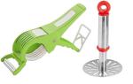 URBAN BUY Stainless Steel Pav Bhaji Masher With Steel Blade Plastic Body Bhindi Cutter and Multicolour, Pack of 2