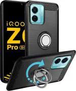 Unistuff Back Case Cover for IQOO Z6 Pro 5G with Magnetic Kickstand | Premium Matte Finish | Camera Bump Protection | Rubberized Ring Cover - Night Black, 76896
