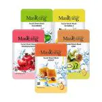 MasKing Beauty Facial Sheet Mask with Real Extract of Cucumber, Lemon, Pomegranate, Kiwi & Honey for Skin Calming, Brightening, Regeneration, Lightening & Glowing for Women & Men, 100ml (Combo Of 5)