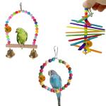 Sage Square Wooden Bird Toys Combo Swing Hanging Cage Toy For Budgie Cockatiel Parakeet Conure Macaw Parrot