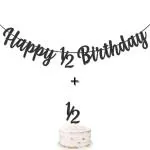 Festiko Happy Half Birthday Banner Half Birthday Banner 6 Months Banner Black Glitter Half Half Year Cake Topper For BabyS 6 Months Half Year Birthday Party Decorations (Black)
