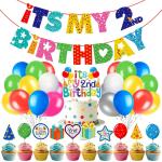 Zyozique Second Birthday Party Supplies, 2nd Birthday Party Decorations for Boys or Girls with Its My 2 Birthday Banner Cake Topper Cupcake Toppers Balloons(Pack of 37)