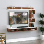 Anikaa Casey Engineered Wood Wall Mount TV Entertainment Unit (Walnut/White) - Ideal for Upto 55