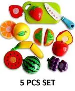 GrestRealistic Sliceable 5 Pcs Fruits and Vegetables Cutting Play Toy Set