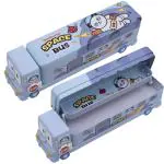 WISHKEY Cute Panda & Spaceship Printed School Bus Pencil Box, School Stationary For Kids (Blue)