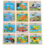 KIDS KINDLY 12 Piece Wooden Puzzles for Kids Pack of 12 | Wooden Jigsaw Puzzles Toys for Kids| Animals and Vehicles Theme| Boys and Girls Return Gifts for Age 3+