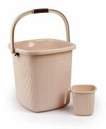 Regalo Plastic Square Ribbed Funk Bathroom Set (Bucket 25 L+ Mug 1.5 L) (Ivory)