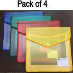 Mogul Mart Plastic Envelope Folder,Transparent Poly-Plastic A4 Documents File Storage Bag , (Set Of 4, Multicolor)
