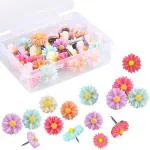Hasthip 30Pcs Flower Thumb Tacks, Decorative Daisy Push Pins Creative Thumbtacks For Photo Wall, Feature Wall, Whiteboard, Cork Board, Map, Bulletin Board, Office Or Home