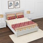 AVI Premium 180 TC 100% Cotton Floral Printed Double Bed Sheet with 2 Pillow Cover, Maroon & Golden