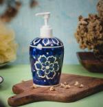 HS HINDUSTANI SAUDAGAR Ceramic Handpainted Soap Dispenser Set of 1 , 500 Ml (Blue)