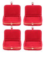 atorakushon Velvet Jewellery accessories Vanity Storage Earrings Studs Box Ring Box For Women's Pack of 4 Maroon