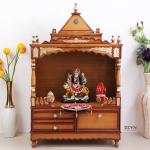 DZYN Furnitures Sacred Home Large Floor Rested Pooja Mandir without Door (Teak Gold)