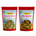 DRYFII Mix Sprouts & Moong Bean Sprouts | Ready To Cook | Packed with Protein, Vitamins, and Minerals | Pack Of 2 (100gm x 2) | Rehydration Weight 300gm Each Pack