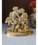 Breeze Handicrafts Metal Decorative showpiece Lord Krishna with Radha Playing bansuri Radha Krishna Murti Puja Room Idol Gift (Oval)