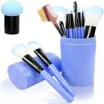 AVTY Makeup Brush Set Blue with Storage Box with mushroom sponge (Pack of 1) (Pack of 13)