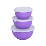Zaib Microwave Safe Stainless Steel Euro Mixing Bowls Set of 3 ( Capacity: 1250 ML, 750 ML, 500 ML ) Purple