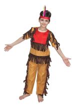 Kaku Fancy Dresses Red Indian Boy,Trible Costume -Brown & Red, 7-8 Years, For Boys
