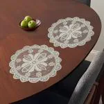 Kuber Industries Side Table Mat | Bed Side Table Mat | Center Table Mats | Round Plain Net Placemat Set | Bed Side Table Placemats for Home Décor | 20 Inch | Pack of 2 | White