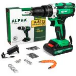 A L P H A Cordless Impact Drill Machine 21V Electric Power Screw Driver Drill Set Tool Box With 2000 mAh 2 Battery & Charger | 2-Speed | 0-1350 RPM | 1-10Mm | 3/8 Keyless Chuck | 18+1 Torque | 22Pcs Accessories