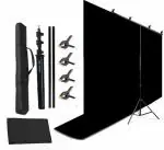 PICPRO Photography 9x6ft T-Shaped Background Stand Adjustable Support Photo Studio with Backdrop Black Screen (T-Stand + Black Cloth+ Clips)