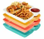 PLENARO Chip and Dip Snack Plates, Divided Serving Platter Set with Round Dip Sauce Section, Serving Dishes for Snacks, Dessert, Salad, Fries (Pack of 4 Mix)