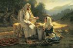 Elegance Jesus Christ Talks With A Samaritan Woman At The Well Canvas Painting For Home Decor - 30 X 20 Inch