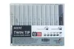 Brustro Multicolor Twin Tip Alcohol Based Marker Set Of 12 - Warm Greys
