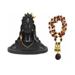 NAVYAKSH Lord Shiva Mahadev Statue with Gold Plated Rudraksha Mala & Shiv Damru Trishul Pendent
