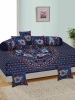 UniqChoice Blue Color Pure Cotton Naptol Set of 8 Printed Diwan Set(DNNAPTOL_04_Blue)