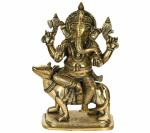Idol Collections Gold Brass Lord Ganesha Seated On Musaka, 12.5 Inch
