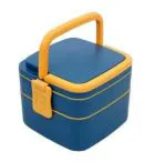 U S ENTERPRISE Lunch Box for Kids, Lunch Box for Kids -2 Compartment Double-Layer Square Lunch Box with Handle Insulated Lunch Box Stainless Steel Tiffin Box for Boys, Girls, School & Office Men (Colors May Vary) (Square-Double Layer)