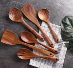 DOKCHAN Wooden Non-Stick Serving and Cooking Spoon Kitchen Tools Utensil | Premium Wooden Kitchen Tools | Ladle for Cooking Dosa, Roti, Chapati, Soup, Vegetable, Fry Set of 6