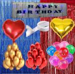 Webble Birthday Decorations Items With Led Lights Banner-46Pcs/Happy Bday printed Balloons,light Banner, Foil Curtain Heart Foil Ballons For Celebration/Balloon Item Kit Combo