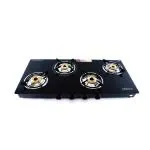 Suryaflame 4 Burner Gas Stove for PNG, Black with Toughened Glass Body
