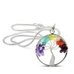 Everusely Seven Chakra Tree of Life Pendant for Women and Men-Multicolor