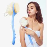 Dyzeko 2 IN 1 Back Body Bath Brush with Bristles and Loofah Back Scrubber with Curved Long Handled for Skin Exfoliating Bath, Massage Bristles Suitable for Wet or Dry, Men & Women (pack of 1)
