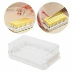 JRM Plastic Butter Dish with Lid & Cutting Guide, Cheese Butter Box with Cut Shape