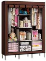 TINNITUS S . K Store Carbon Steel Brown Do-It-Yourself Collapsible Wardrobe(Brown)
