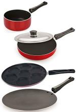 Nirlon 4 pcs of Red and Black Non-stick Aluminium Kitchenware Combo Set, Standard