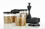 Carliber Plastic Airtight Lid Kitchen Storage Jar Container For Rice,Dal And Atta With Stand 600 ml Set Of 4