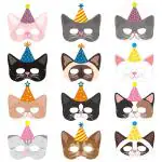 ZYOZIQUE Cat Theme Birthday Masks/ Cat Masks for Kids/ Cat Paper Masks (Pack Of 12)