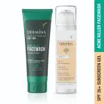 DERMINA Acne Killer Vitamin E Facewash with SPF35+ Sunscreen Gel Aqua Dry Touch, Dual Protection (Combo Pack,60,50g)