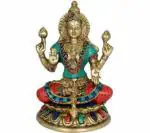 Idol Collections Multicolor Brass Four Armed Goddess Lakshmi Statue, Large