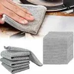 Zyronex Dish Wash Scrub Cloth Pad Sponge Double-Sided Stainless Steel Scrubber Multifunctional Non-Scratch Wire Dishcloth Reusable Dishwashing Rags for Wet and Dry Scrubs & Cleans for Dish Kitchen (PACK OF 5)