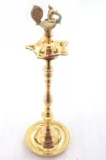 K T Handicrafts Gold Brass Mahabharat Diya For Puja Room Kuthu Vilakku Inaugration Lamp, 18 Inch